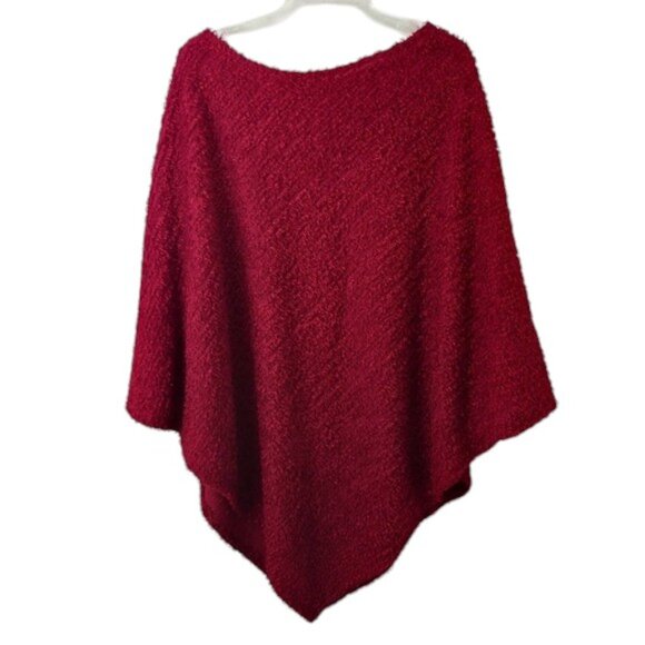 Vintage CHENILE Poncho Cape Coverup RED Long One Size Fits Most Flowy TEXTURED - Picture 7 of 13